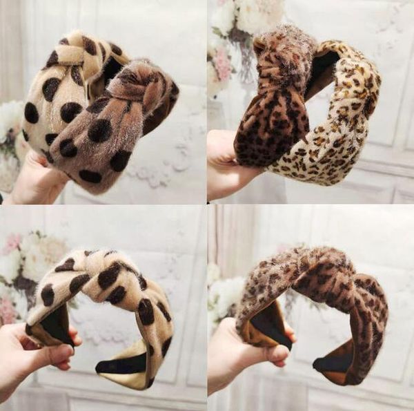 Outono e inverno Cruz Cruz Cruz Headband Head Grau Lãs Simples Styles Borda Ampla Borda Do Cabelo Leopardo Imprimir Senhoras Acessórios De Cabelo