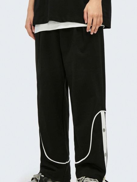 

men contrast binding button detail drawstring sweatpants s4vp#, Black