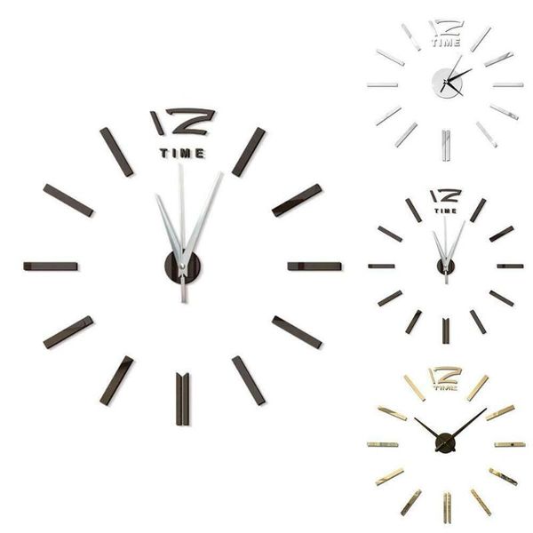 

large number wall clock 3d mirror sticker modern home office decor art decal clocks