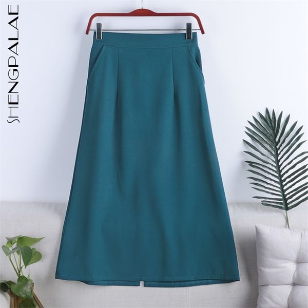 

solid color high waist thin back split skirt women's spring a-line medium length female elegant 5c162 210427, Black
