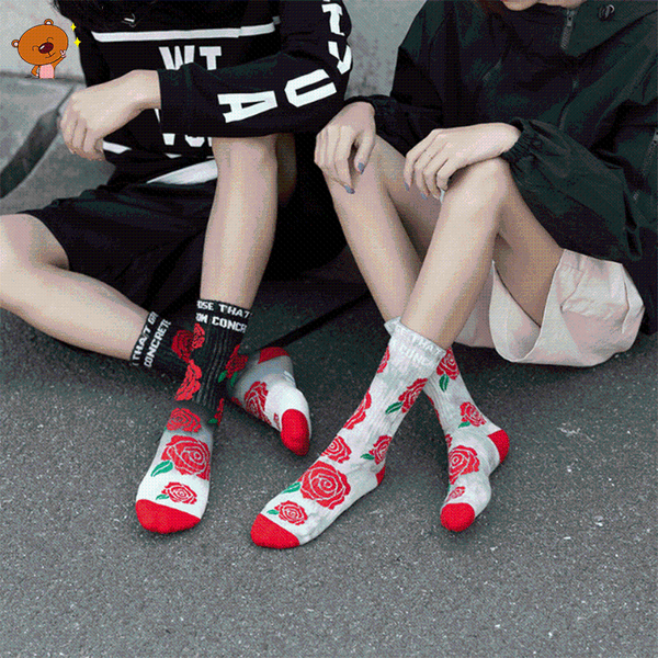 

men's socks 3 pairs / couple half circle middle tube tie dyed rose street trend pure cotton breathable sweat absorbing surprise gift, Black
