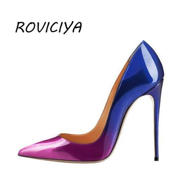 

dress shoes gadually changing color woman high heels wedding women pumps pointed toe 12 cm stilettos qp019 roviciya, Black