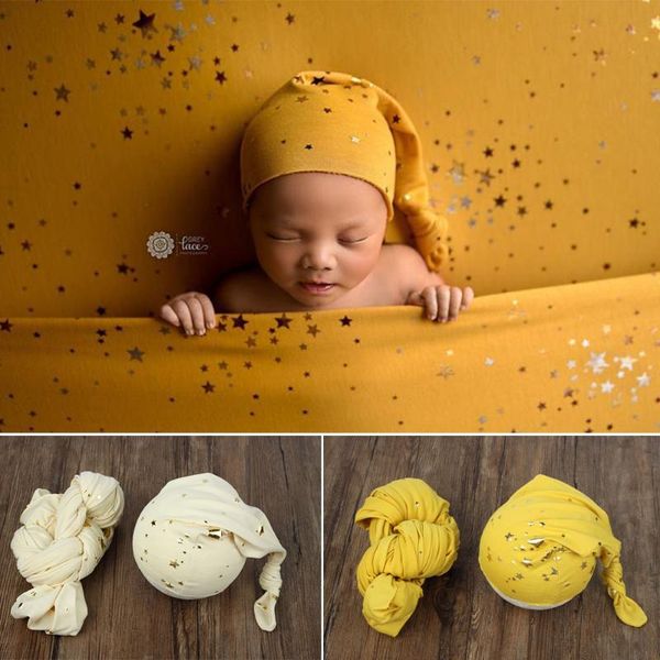 

caps & hats born pography props starry sky theme bright stars blanket + hat for baby shooting studio supplies prop accessories, Yellow