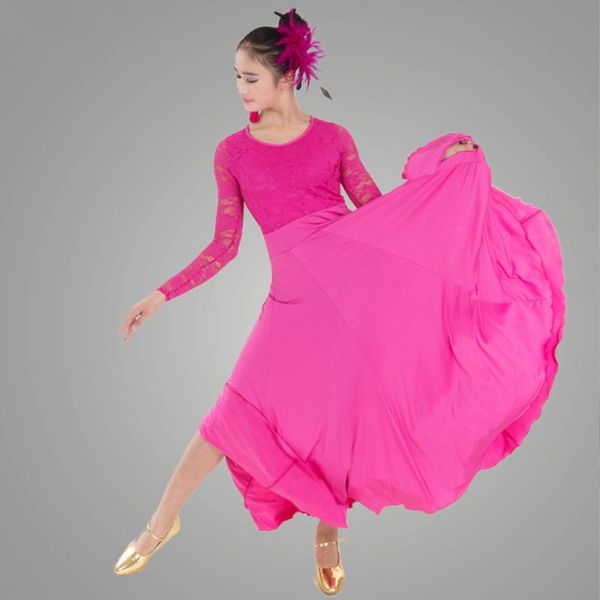 

stage wear 2021 women ballroom dance dress milk silk lace split joint long sleeve standard waltz dresses flamenco, Black;red