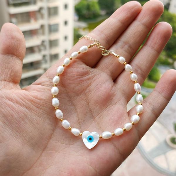 

charm bracelets 2021 fashion natural oval pearl mother of heart/round/hamsa/cross bracelet for women gold luxury jewelry, Golden;silver
