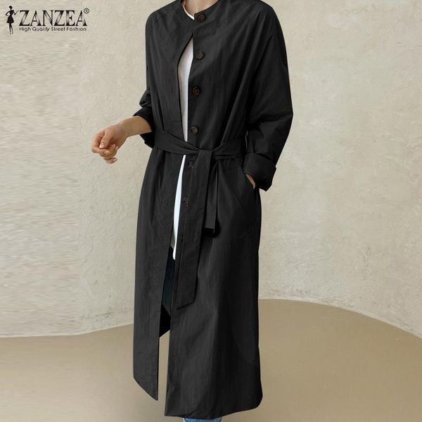 

women's trench coats fashion women autumn long zanzea elegant sleeve buttons down jackets casual thin belt office work windbreaker, Tan;black