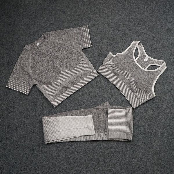 

yoga outfit 3pcs sets seamless set women sportswear fitness suits t shirts sports bra hight waist tight leggings gym