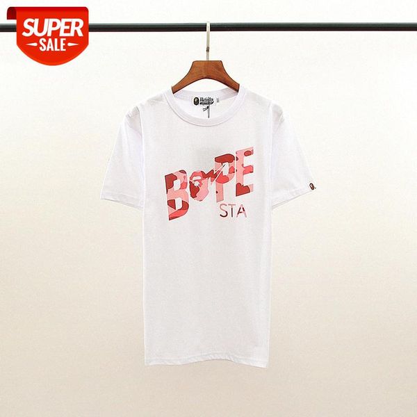 

japanese tide brand men and women couples red letter printing round neck pullover short-sleeved t-shirt #ii0r, White;black