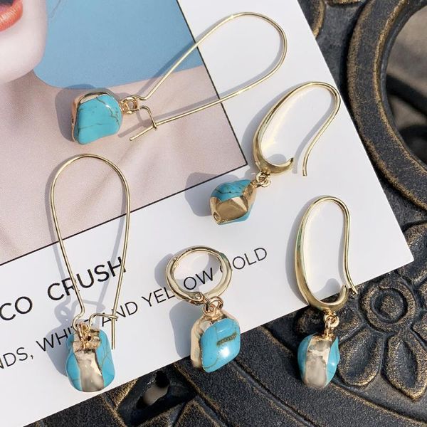 

fashion bohemian blue turquoises beads stone earrings for women geometric water-drop shaped dangle k2626-30 & chandelier, Silver