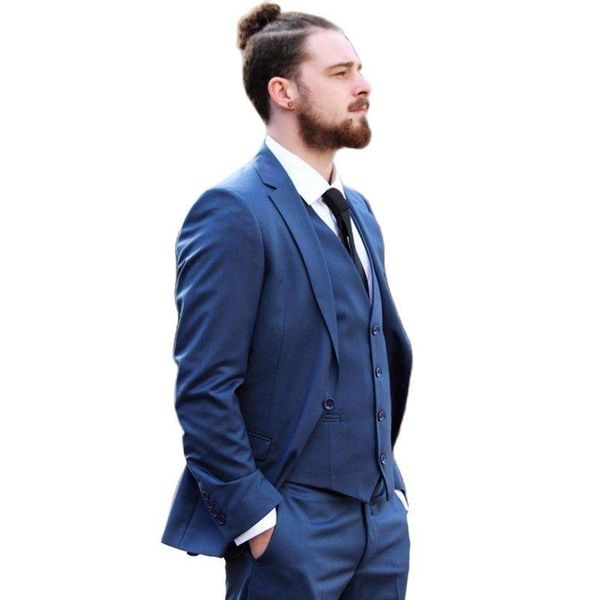 

handsome blue men's evening dress prom toast business suit customize slim fits groom tuxedos (jacket+pants+vest+tie) k:152 suits & blaz, White;black