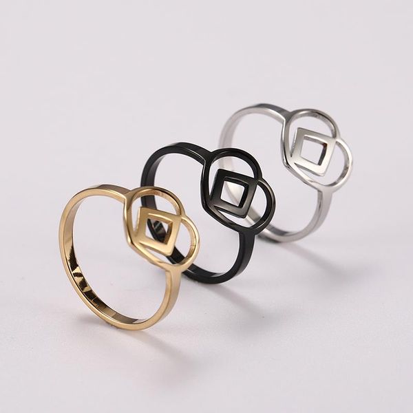 

cluster rings unift stylish nordic viking amulet rune knot vintage geometric design stainless steel hollow heart band jewelry for women, Golden;silver