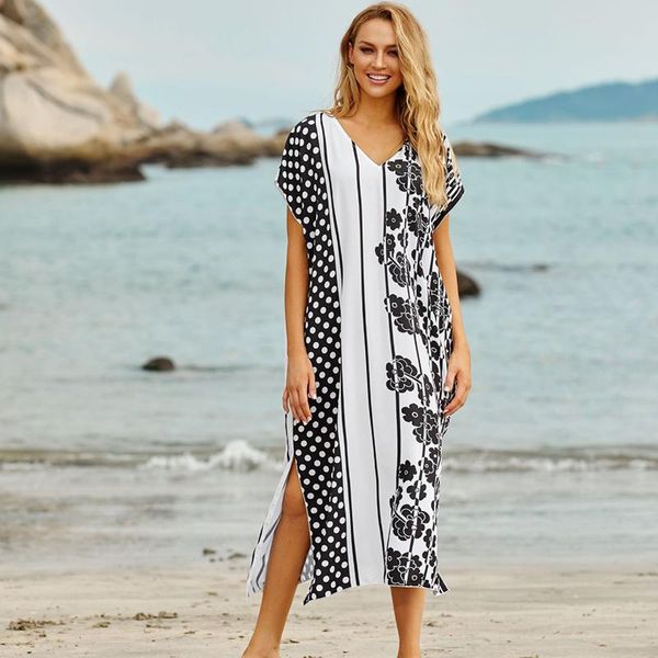 

boho dress swimsuit cover up robe de plage kaftan beach pareo bikini long women summer sarong beachwear women's swimwear, White;black