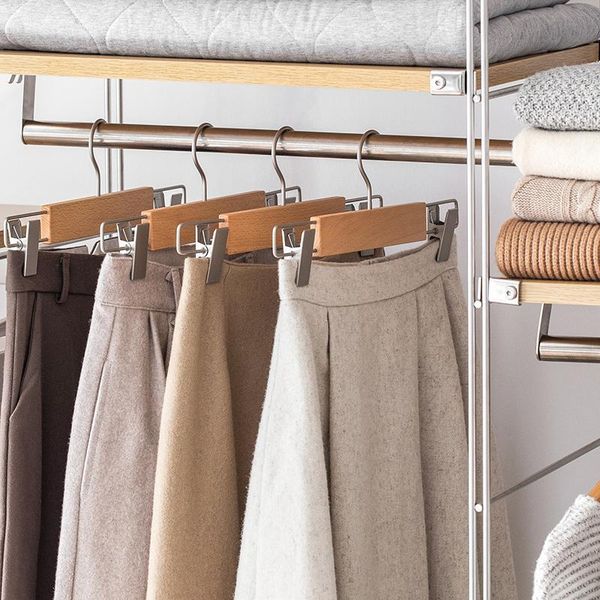 

natural wood pants rack with metal clips clothes hanger household hangers & racks
