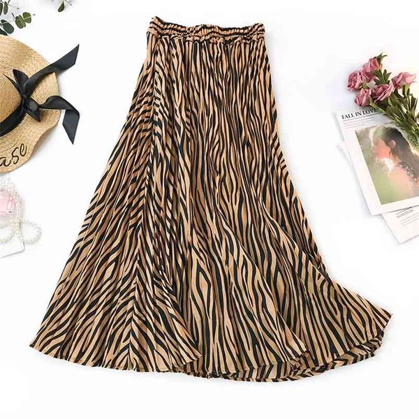 

autumn arrival euro-american style fashionable zebra stripe printed long skirts for women pleated skirt 210527, Black