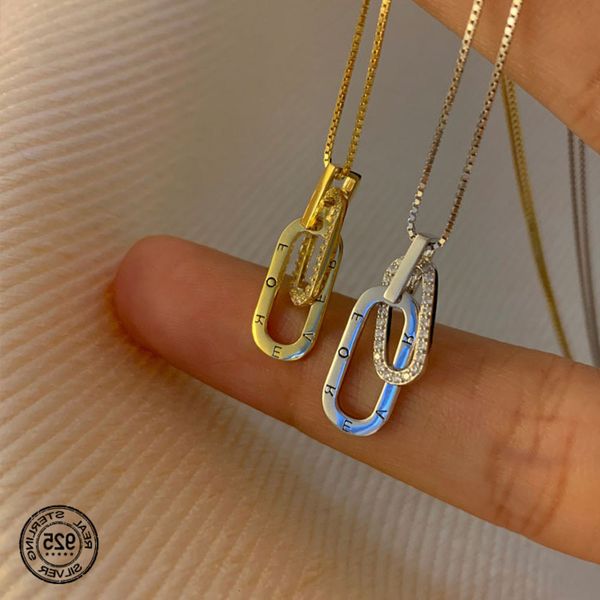 

fashion pendant necklaces for women creative double layer hollow geometric interlocking drop neck chain zircon party jewelry, Silver