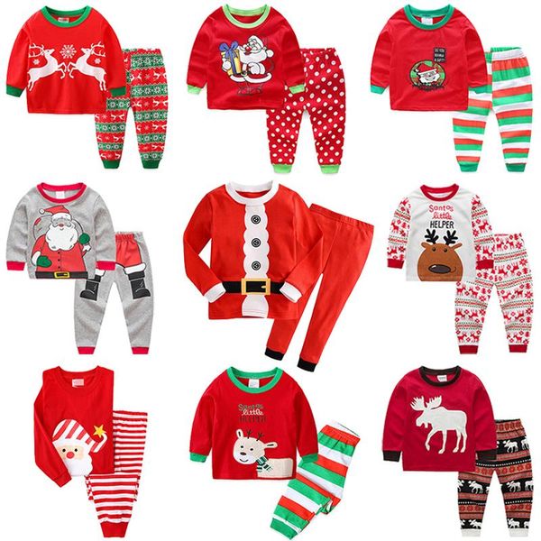 

pajamas baby girls boys cartoon christmas set cotton infants sleepwear casual kids homewear nightwear 1-6 year children clothing, Blue;red