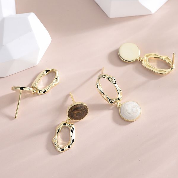 

2021 irregular oval s925 silver ear nails women's oil dripping earrings temperament, Golden