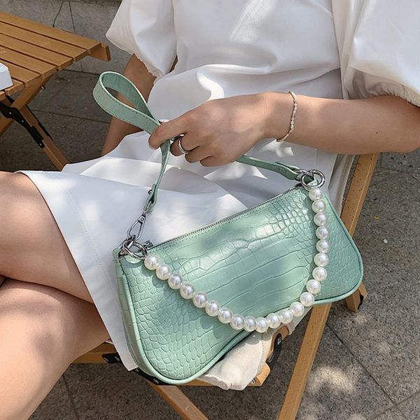 

evening bags crocodile pattern women's designer beaded shoulder for women 2021 simple pu leather trend solid color handbag armpit bag