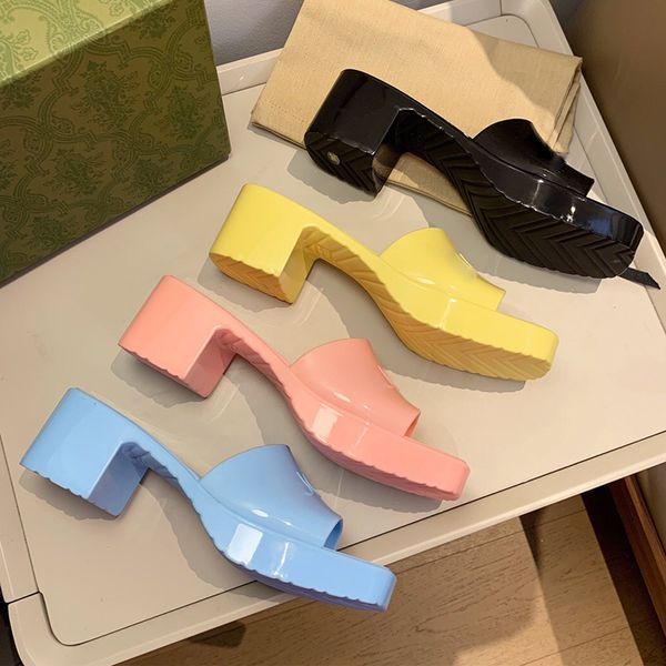 

high heeled quality women sandals slipper beach scuffs summer thick bottom fashion designers slides flip flops platform alphabet foam, Black