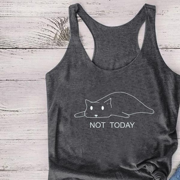 

not today sleeping cat women tanks printed summer cute vest female loose round neck woman verano mujer, White