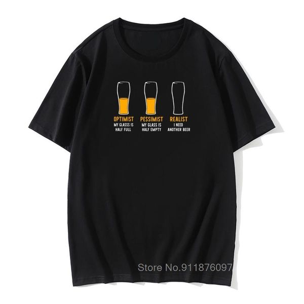 

men's t-shirts optimist pessimist realist t shirts for men 100% cotton funny t-shirt bar alcohol drink tee shirt male tshirt big size, White;black