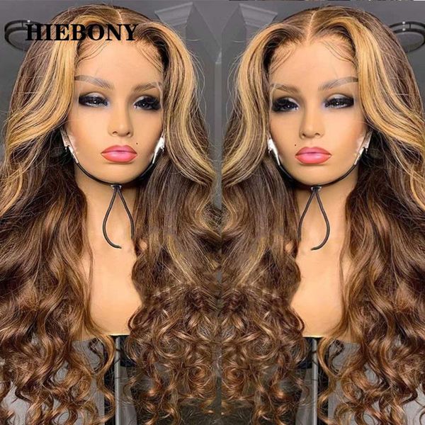 

highlight 4/27 loose wave lace front human hair wigs with baby brazilian 13x6 wavy bleached knots, Black;brown