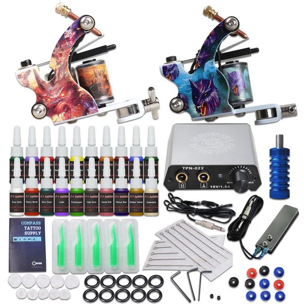 

complete tattoo kit needles double machine gun power supply ink tip tattoo set 110 v 220 v