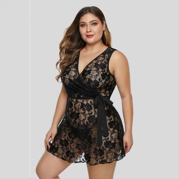 

plus size nightgowns womens sleepwears lingerie lace temptation nightwear large nightgown underwear night dress, Black;red