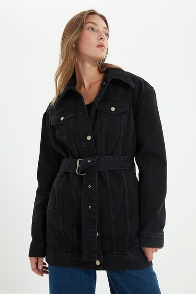 

women's jackets black eyelet detailed arched oversize women 's denim jacket 2021 core seller casual long sleeve cotton trucker but, Black;brown