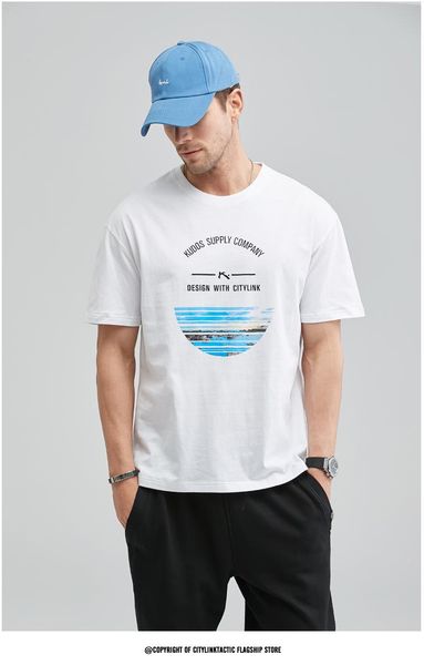 

men's t-shirts 2021 summer round neck trend printing half-sleeved white short-sleeved t-shirt, White;black