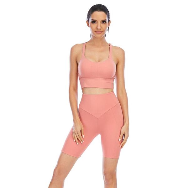 

women's tracksuits naked feel two piece woman short suits crop strappy bra fitness suit workout outfit nylon gym set, Gray