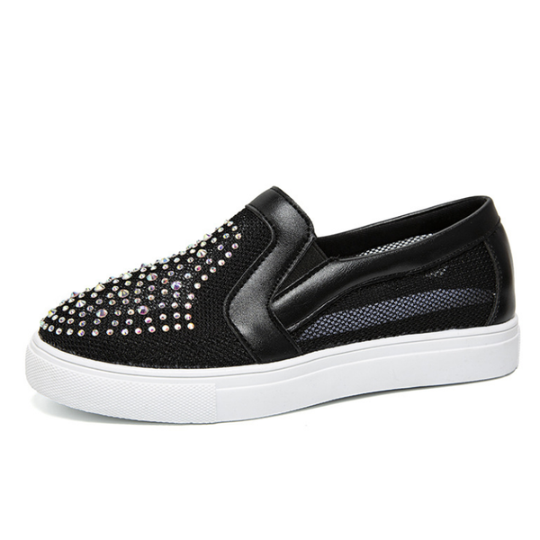 

sandals spring summer shoes woman breathable mesh flat platform women slip on women's loafers rhinestones ladies wsh4015, Black