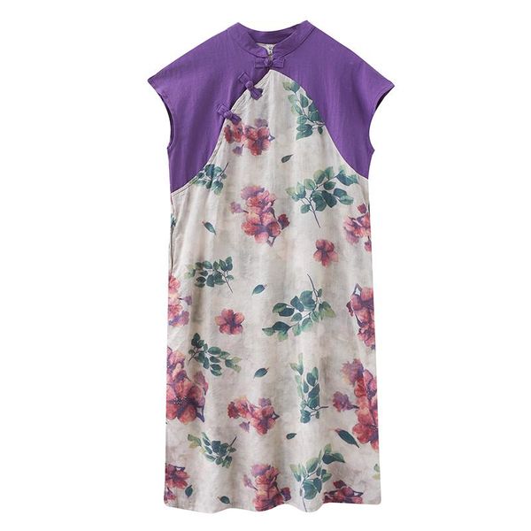 

ethnic clothing 2021 chinese traditional splicing design qipao dress stand-up collar summer large size floral printing casual, Red