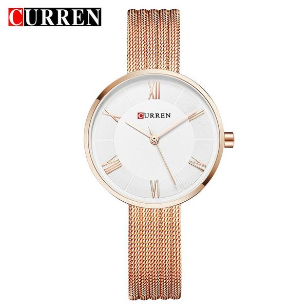 

wristwatches curren women watches quartz fashion bracelet watch mesh gold ladies dress 9020, Slivery;brown