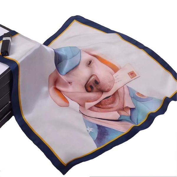 

gaohe 100% mulberry plain crepe satin silk modern illustration women's scarf 53cm small square towel, Blue;gray