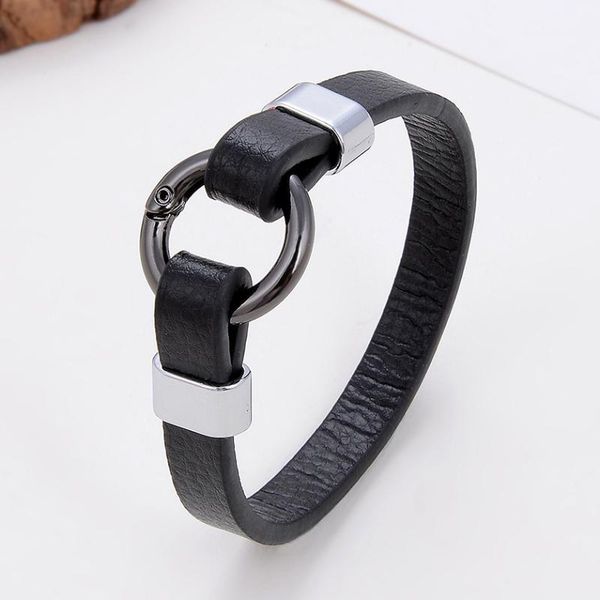 

simple leather rope charm bracelets zinc alloy round spring ring clasps women bracelet 2021 couple jewelry & accessory, Golden;silver