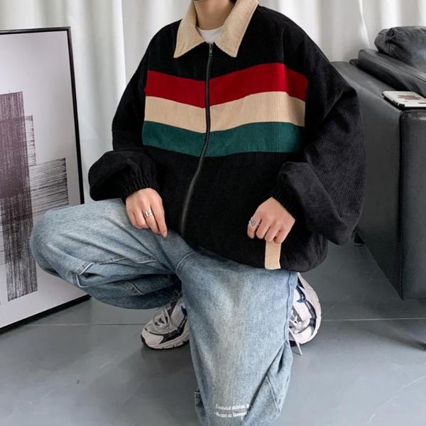 

men's jackets spring and autumn ins personalized contrast corduroy casual jacket versatile korean loose student, Black;brown