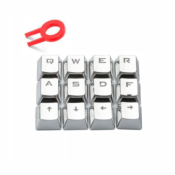 

silver metal plated pbt keycap for cherry gaming mechanical keyboard fps moba bi-color backlit keycaps with key removal tool keyboards