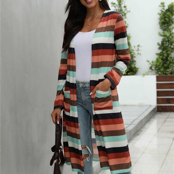 

women's jackets european and american female striped sale long sleeve print plus size v neck cardigan women's jacket 8w9w, Black;brown