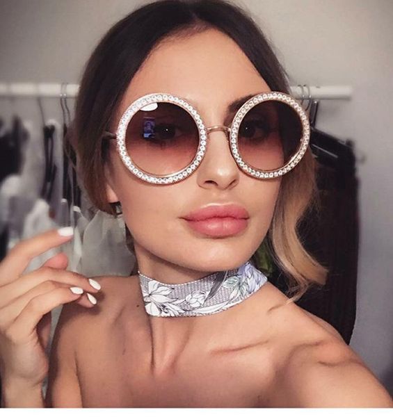 

sunglasses small frame round diamond inlaid fashionable ocean lenses alloy mirror sun glasses vintage modis oculos, White;black
