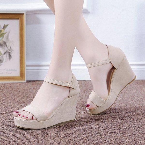 

sandals wedge heel sandal women's summer platform high multisize sand, Black