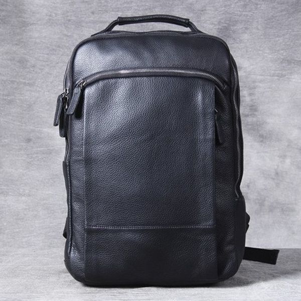 

simple casual leather shoulder bag, men's handmade head leather travel backpack, computer bag woman