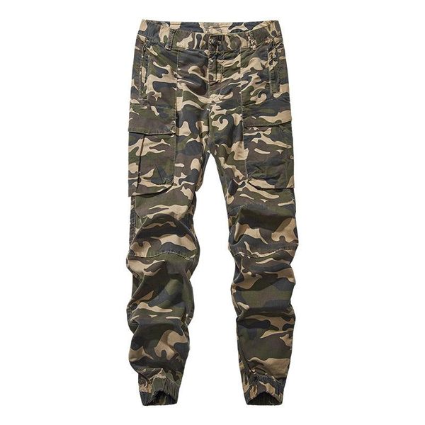 

youth camouflage multi-pocket men pants autumn loose casual ankle-length pure cotton small feet trousers men's, Black