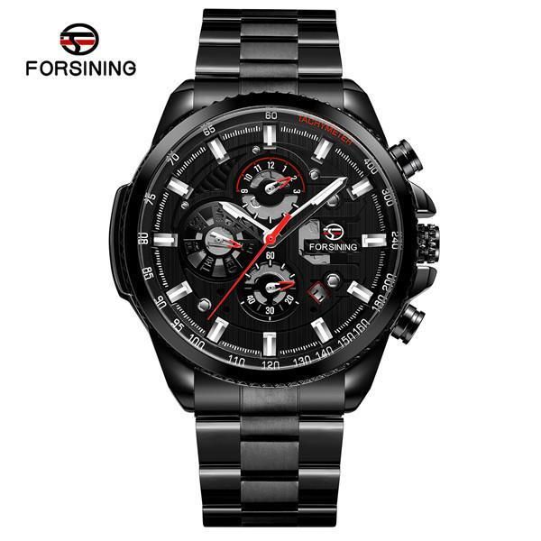 

forsining fashion automatic watch mens multi-function stainless waterproof complete calendar military automatic watches montre relogio t2003, Slivery;brown
