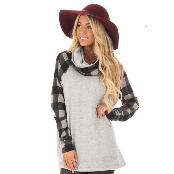 

women's t-shirt womens casual long sleeve plaid pullover t-shirts basic t shirt, White