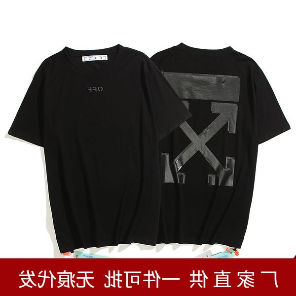 

2021 spring summer new off 3d stereo black arrstyle round neck pullover men's and women's short sleeves, White;black