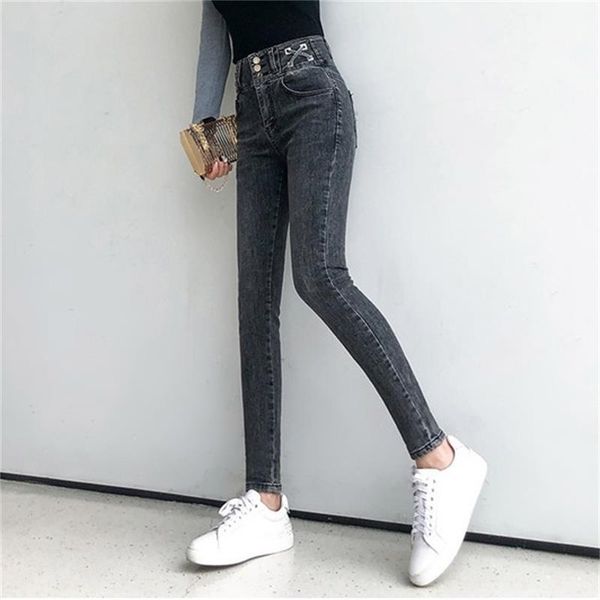 

women's jeans 2021 spring and autumn lengthen plus size feet high waist skinny pencil pants, Blue
