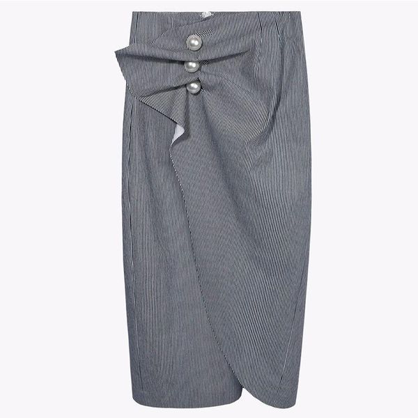 

skirts pearl button women's midi skirt high waist hem split irregular bodycon female summer fashion clothing 20210206-4, Black