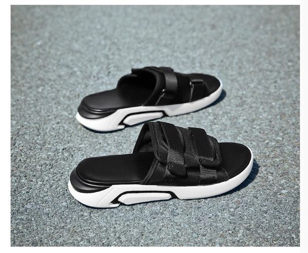 

sandals men fashion summer flat genuine leather slip on personality slippers black breathable comfortable