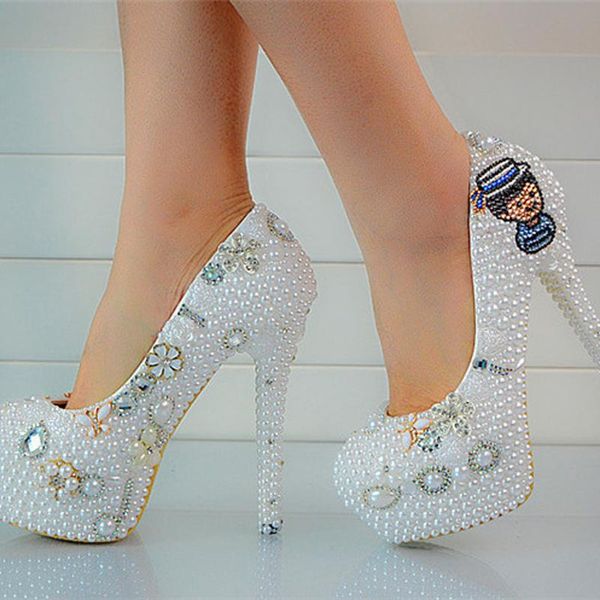 

style custom made high heels bridal evening prom party wedding dress bridesmaid shoes pearls lady's formal women, Black